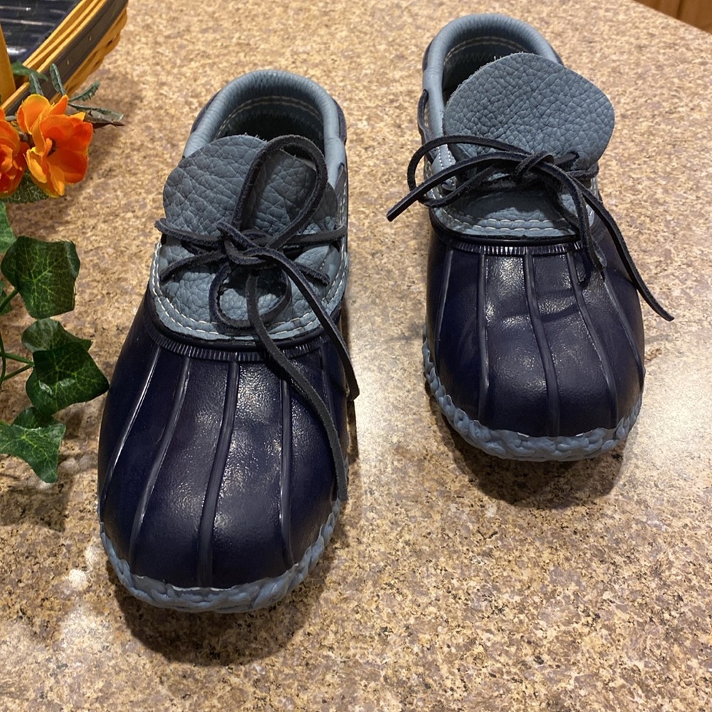 L. L. Bean Blue Leather and Rubber Moccasins Short Boots FM Rain Duck Boots - Picture 3 of 17